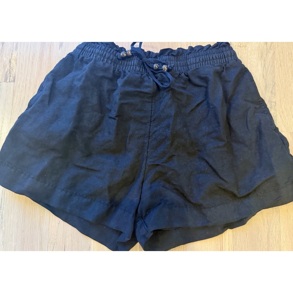 H&M Black Linen Blend Drawstring Paperbag Pocket Shorts Small